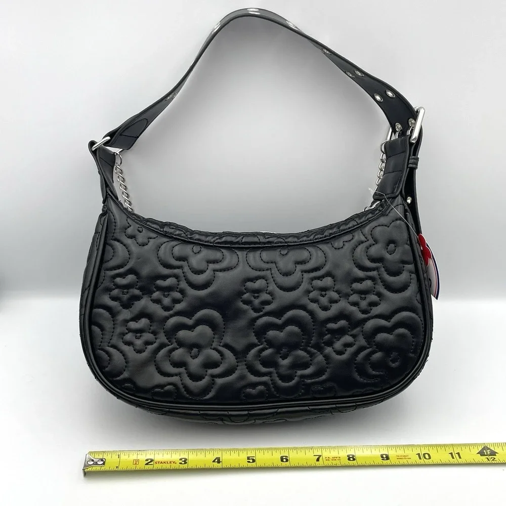 Vintage Y2K Limited Too Purse Bag Black Quilted Flower Shoulder Strap Chain EUC